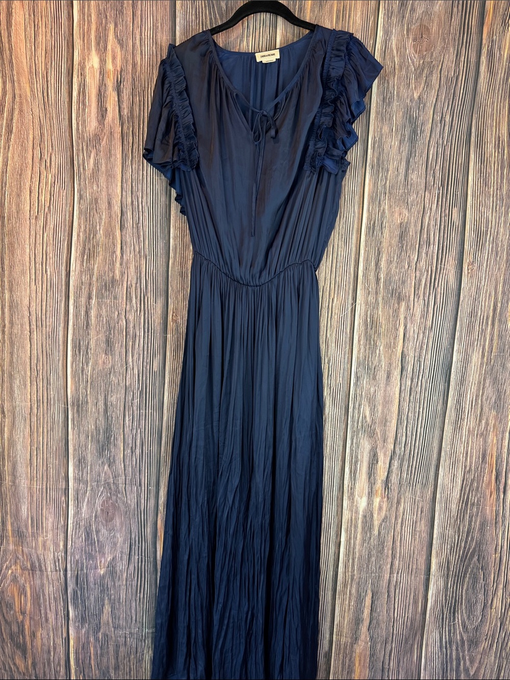 Zadig & Voltaire Navy Ruffle-Sleeve Maxi Dress